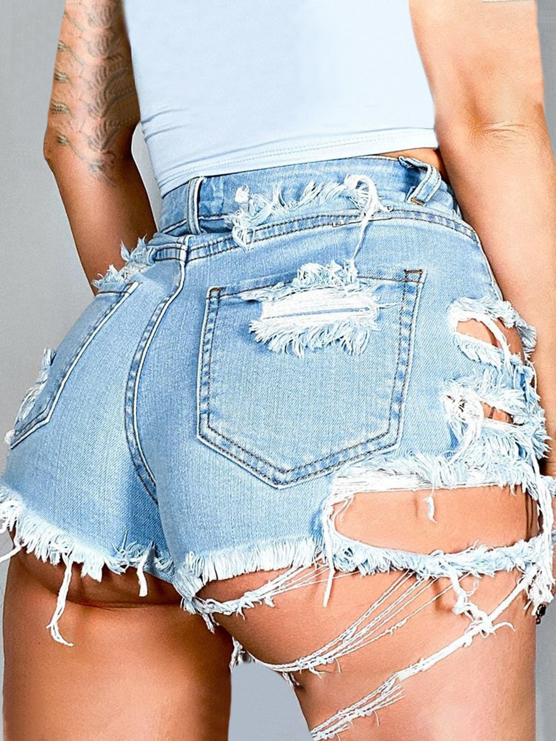 Distressed Denim Shorts w/ Pockets