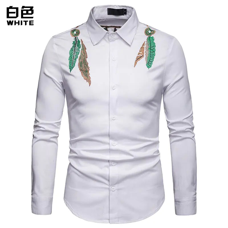 Fashion Leaf Embroidery Shirt