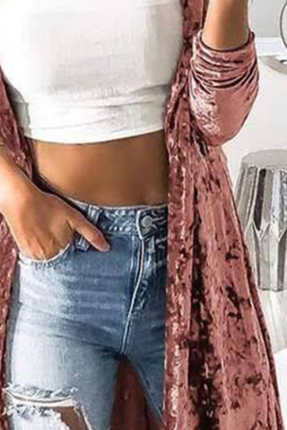 Open Velvet Cardigan