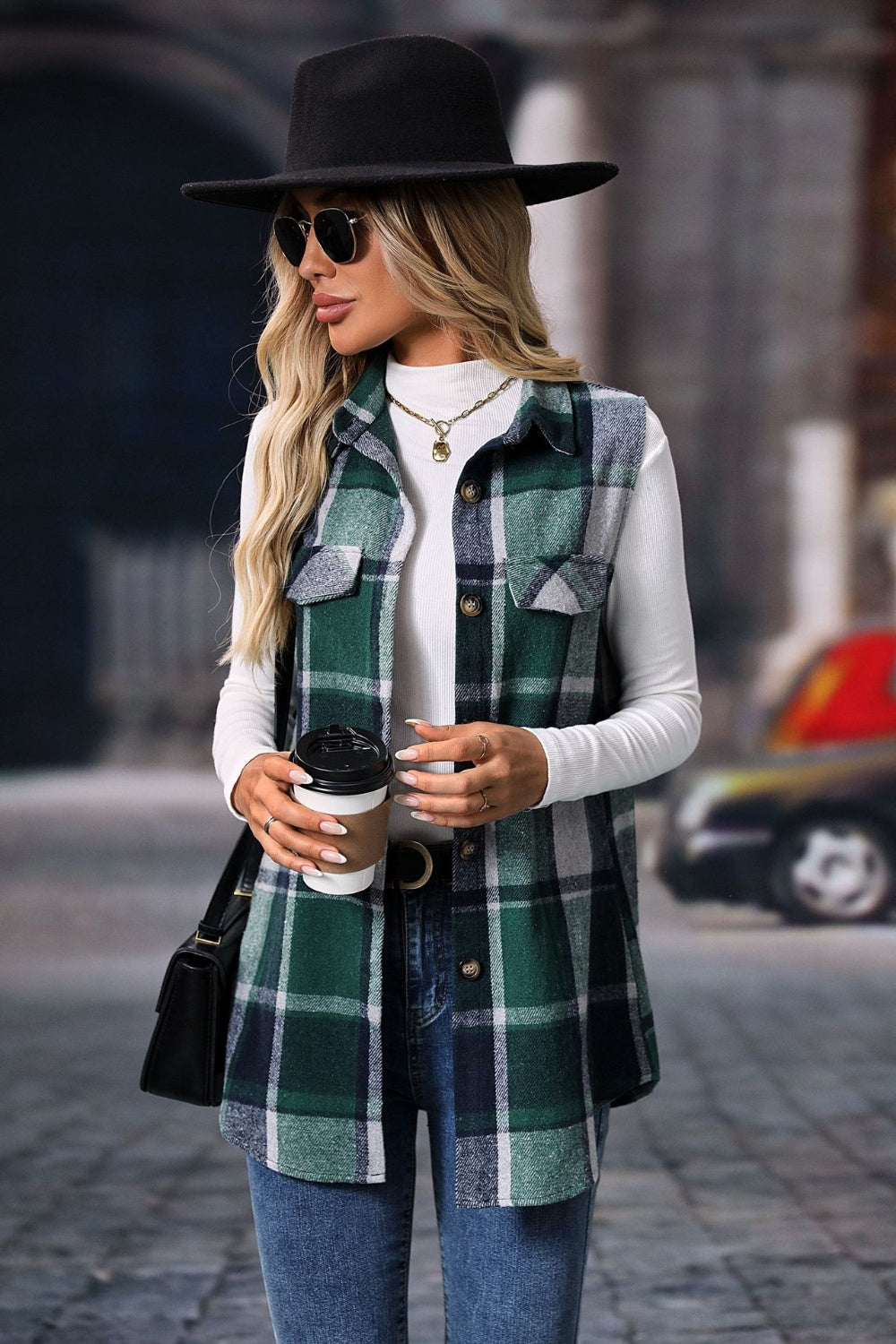 Plaid Button Up Vest