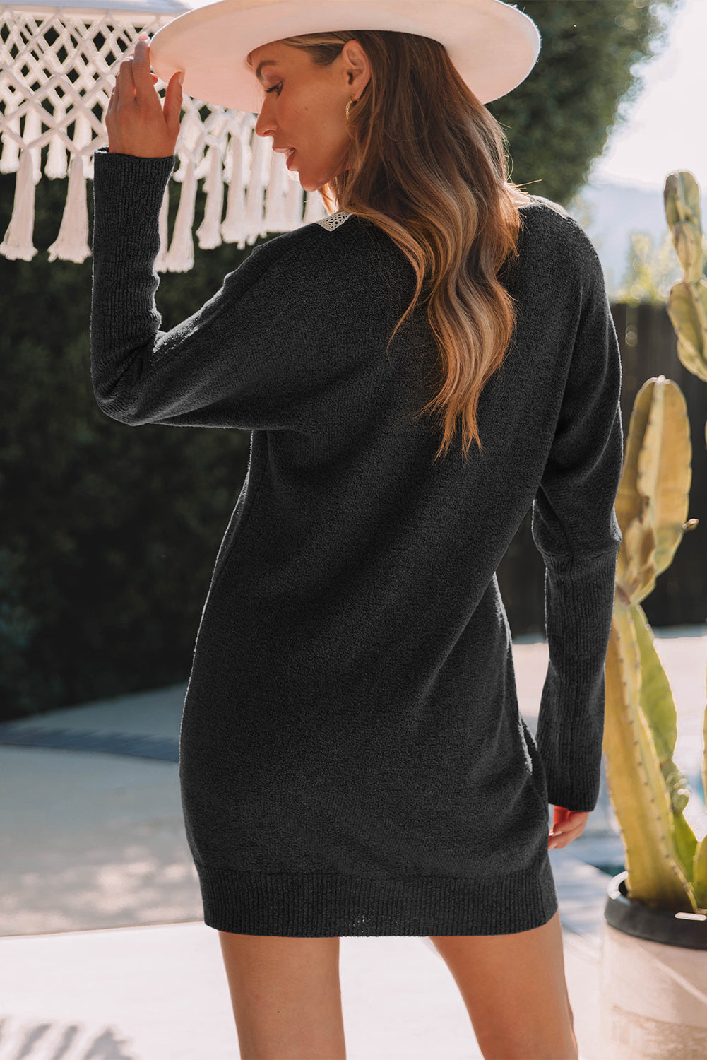 V-Neck Mini Sweater Dress