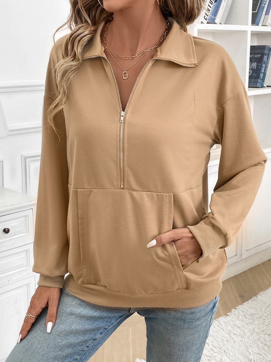 Half Zip Kangaroo Pocket Sweatshirt