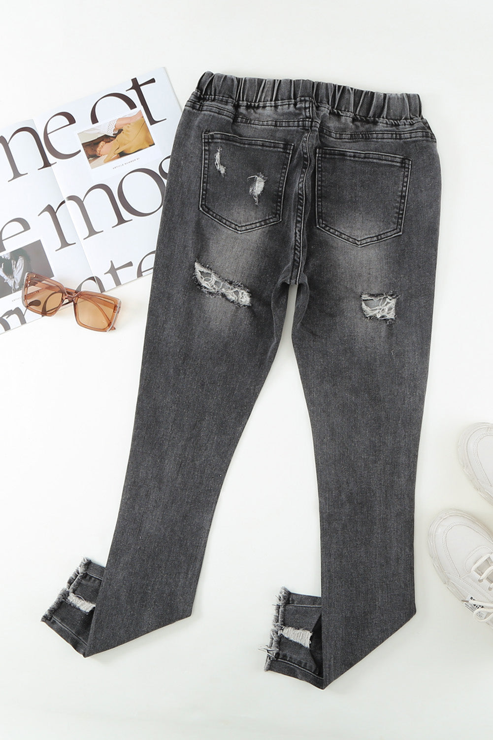 Drawstring Distressed Jeans w/ Pockets