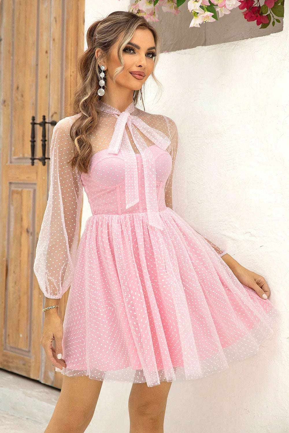 Tie Neck Mesh Dress