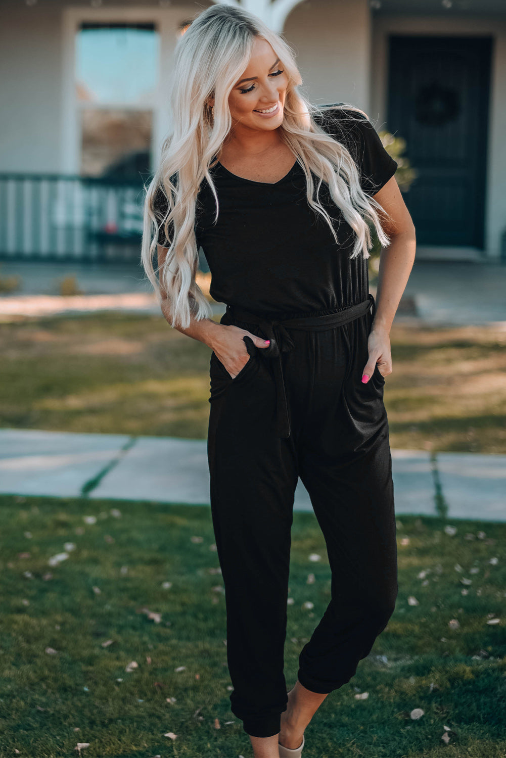 V-Neck Jogger Jumpsuit