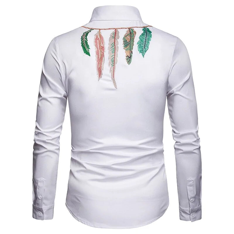 Fashion Leaf Embroidery Shirt