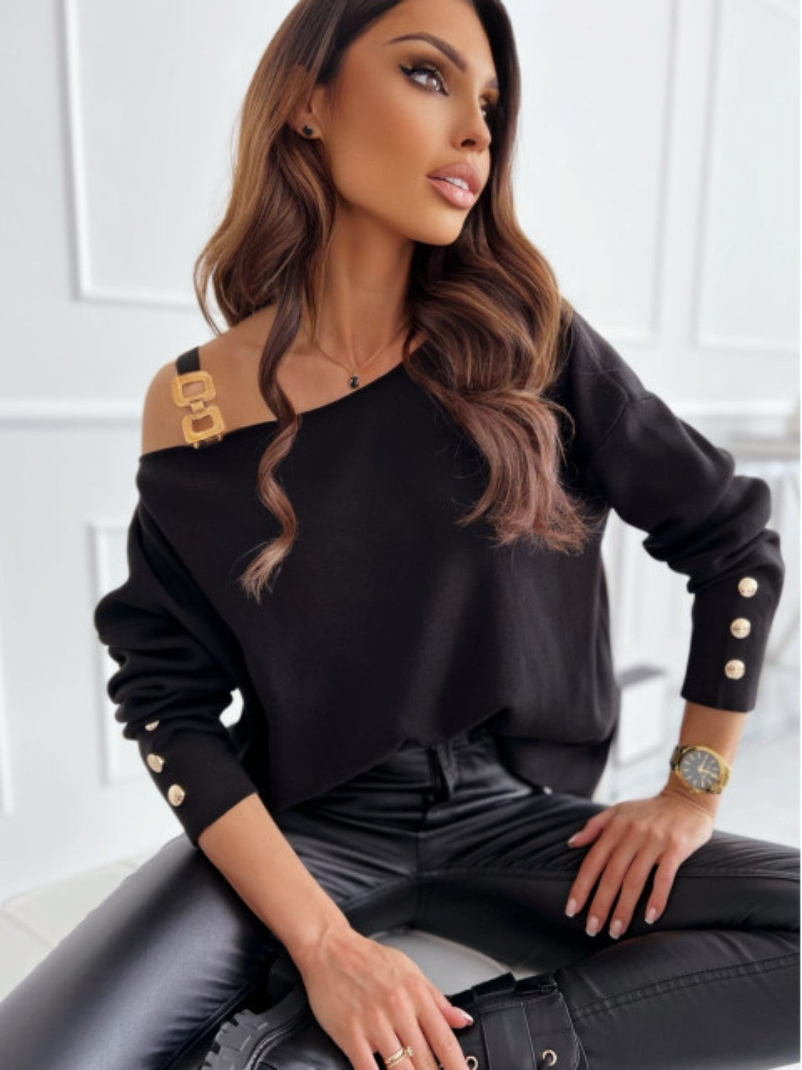 Off Shoulder Buttoned Top