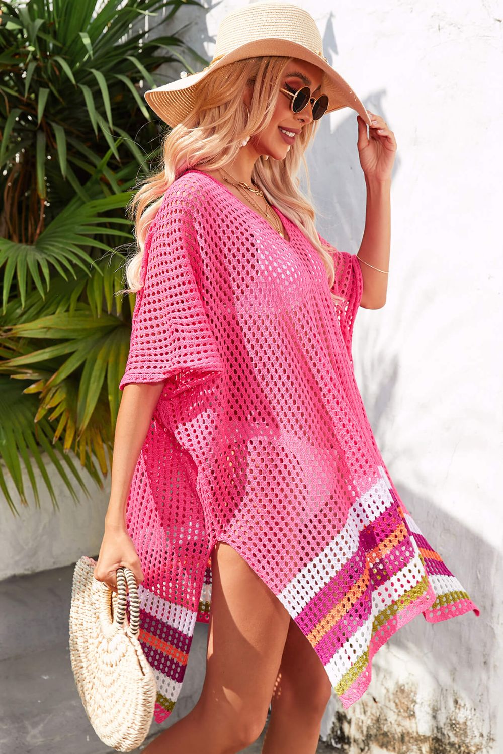 Rainbow Openwork Slit Cover-Up