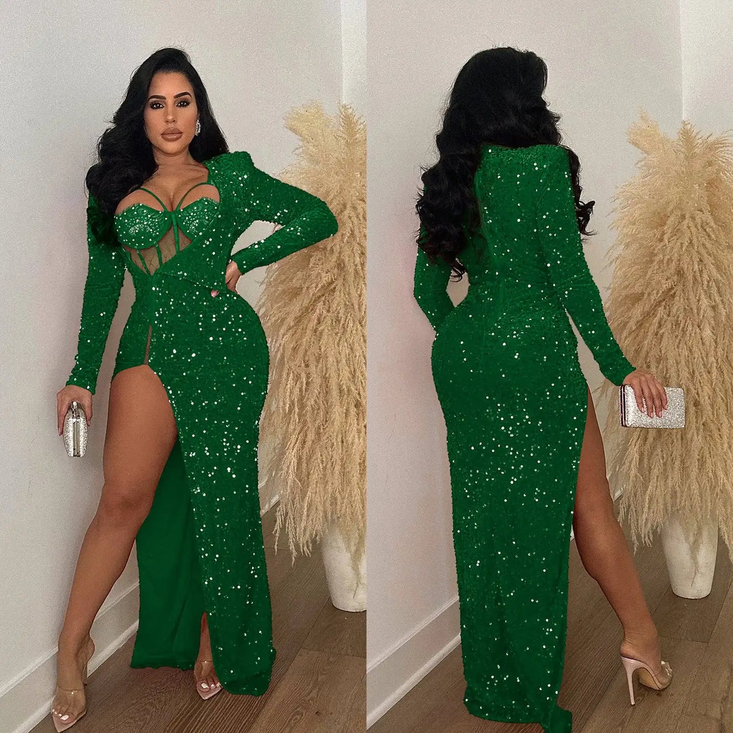 Sequins Split Maxi Dress