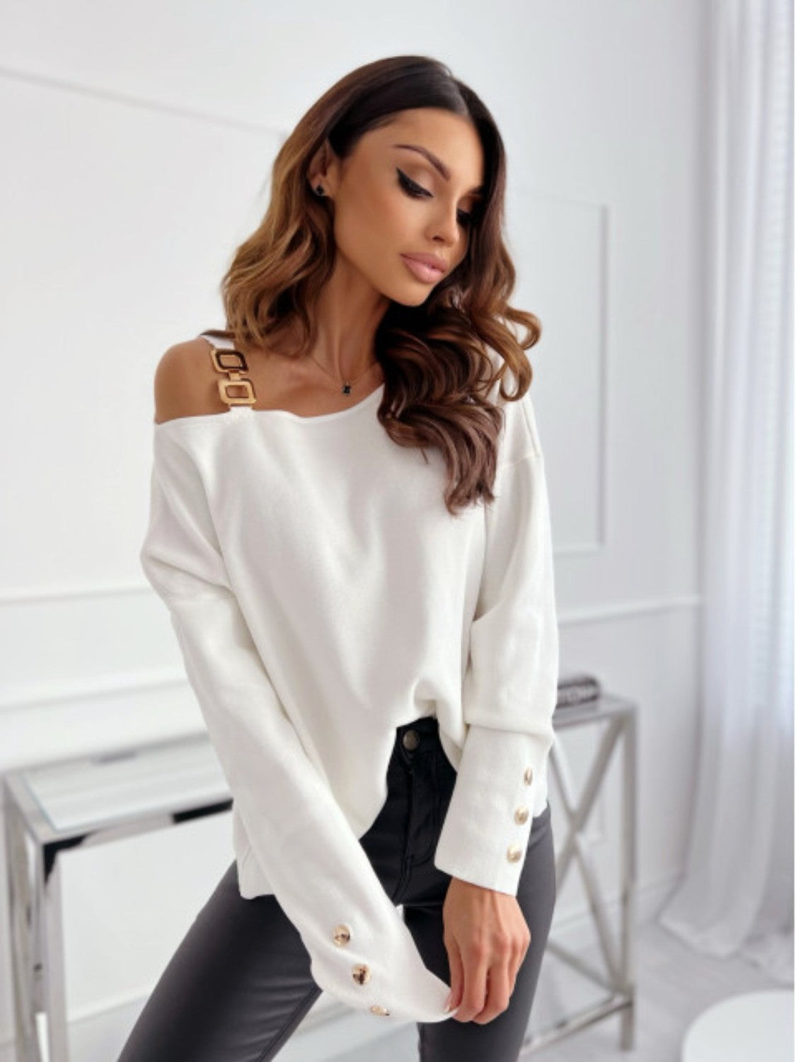 Off Shoulder Buttoned Top