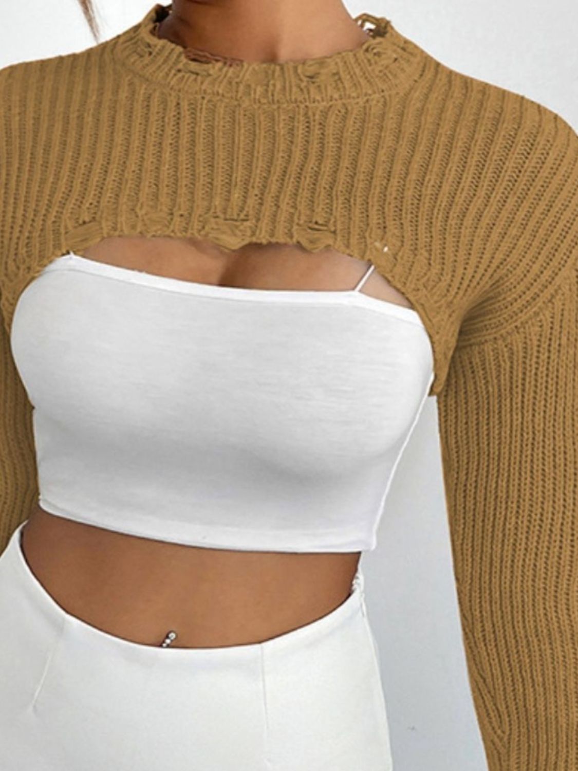 Distressed Cropped Sweater