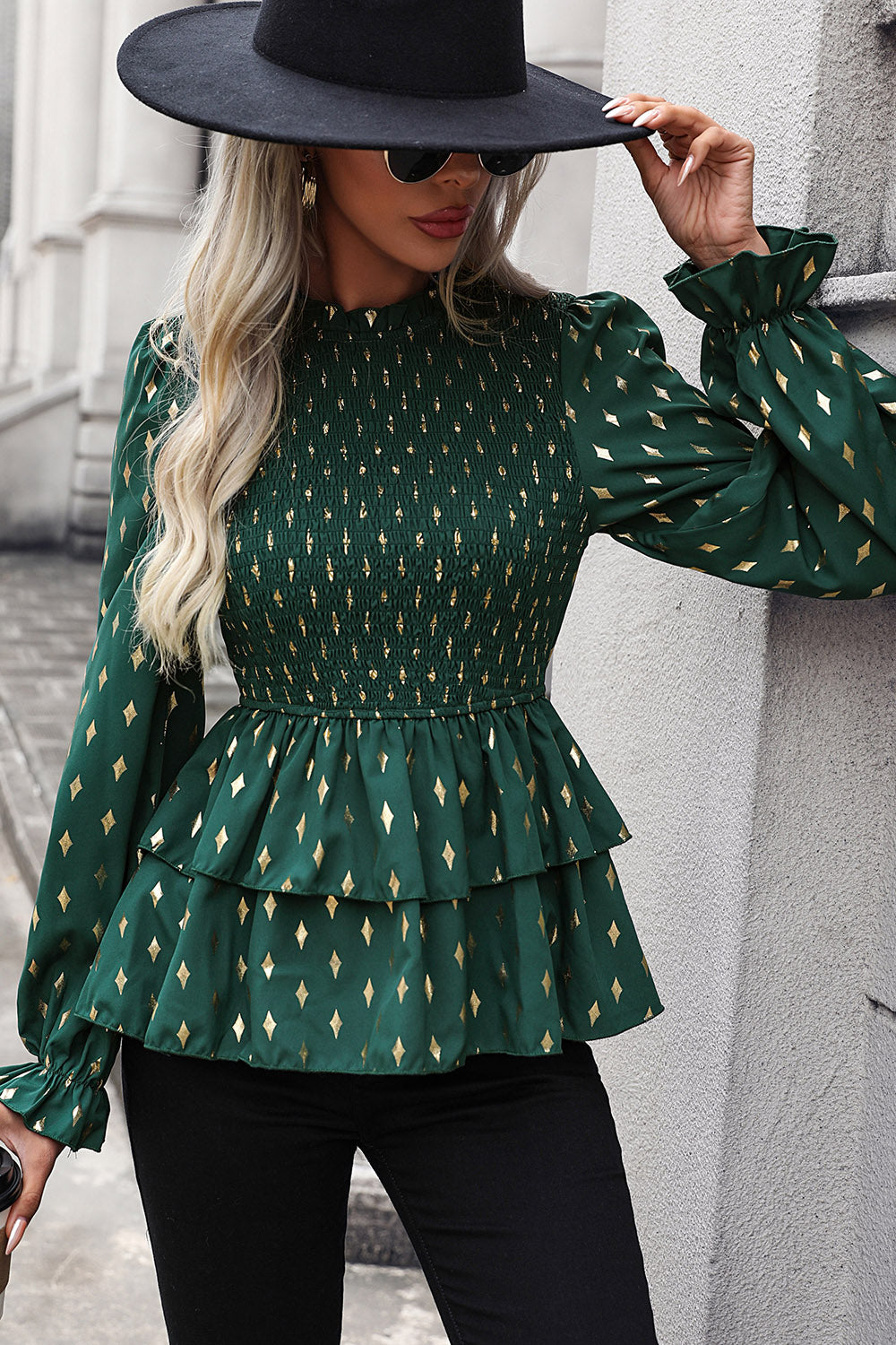 Smocked Flounce Blouse