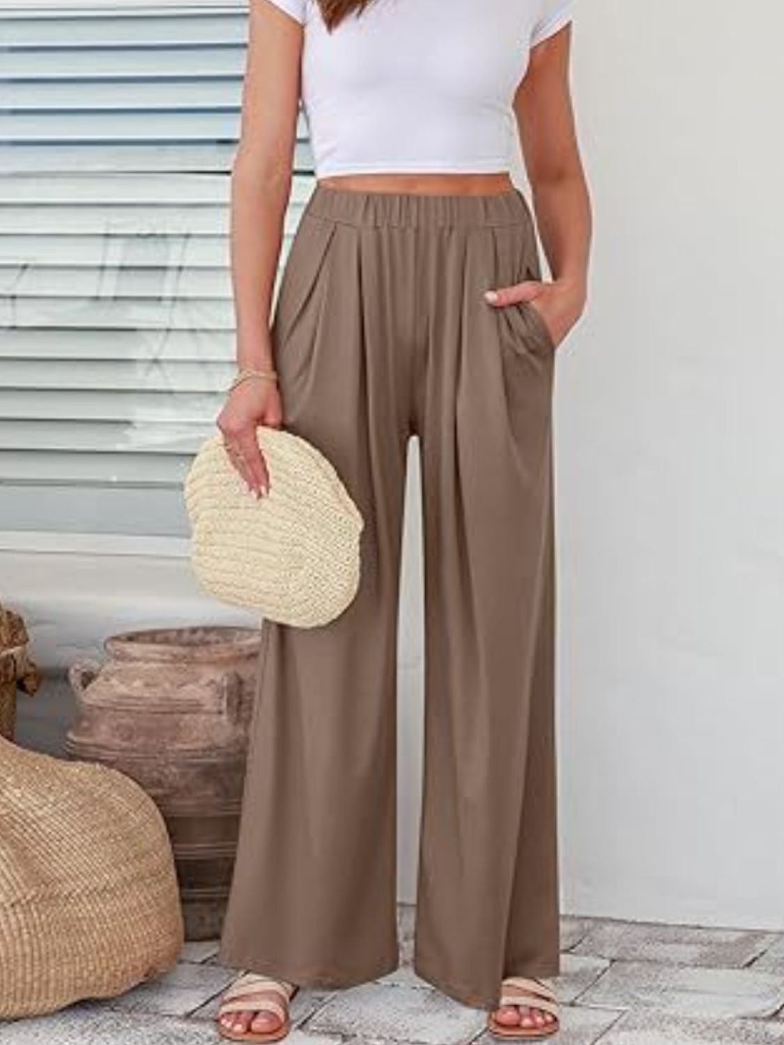 Elastic Wide Leg Pants