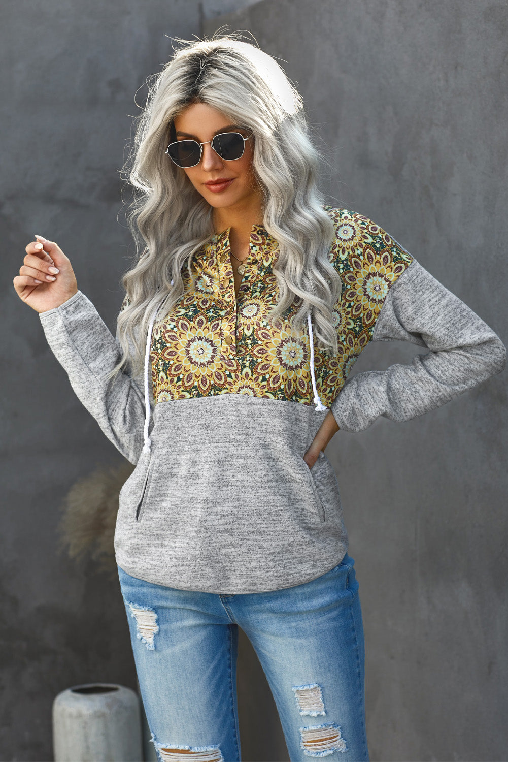 Floral Half Snap Hoodie