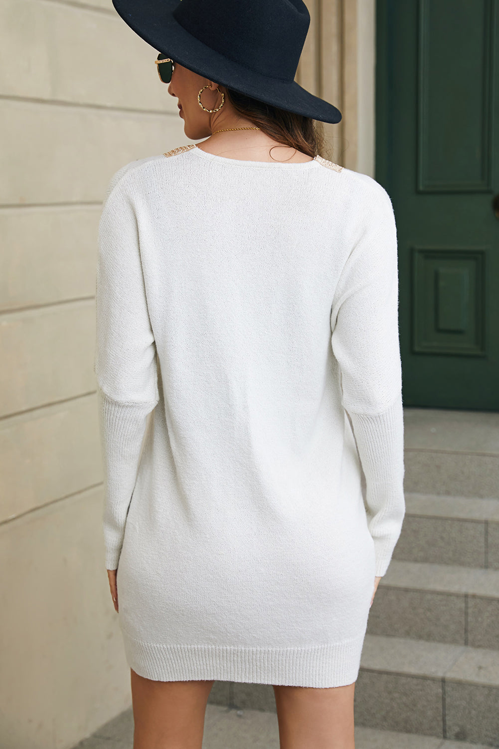 V-Neck Mini Sweater Dress