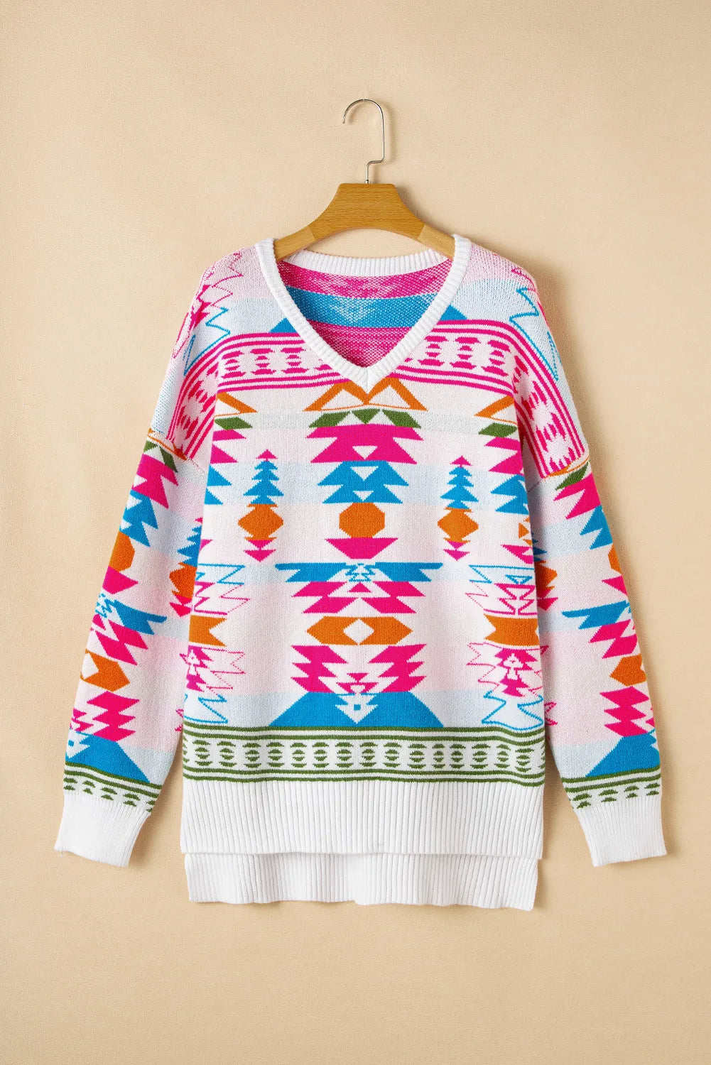 Geometric V-Neck Sweater