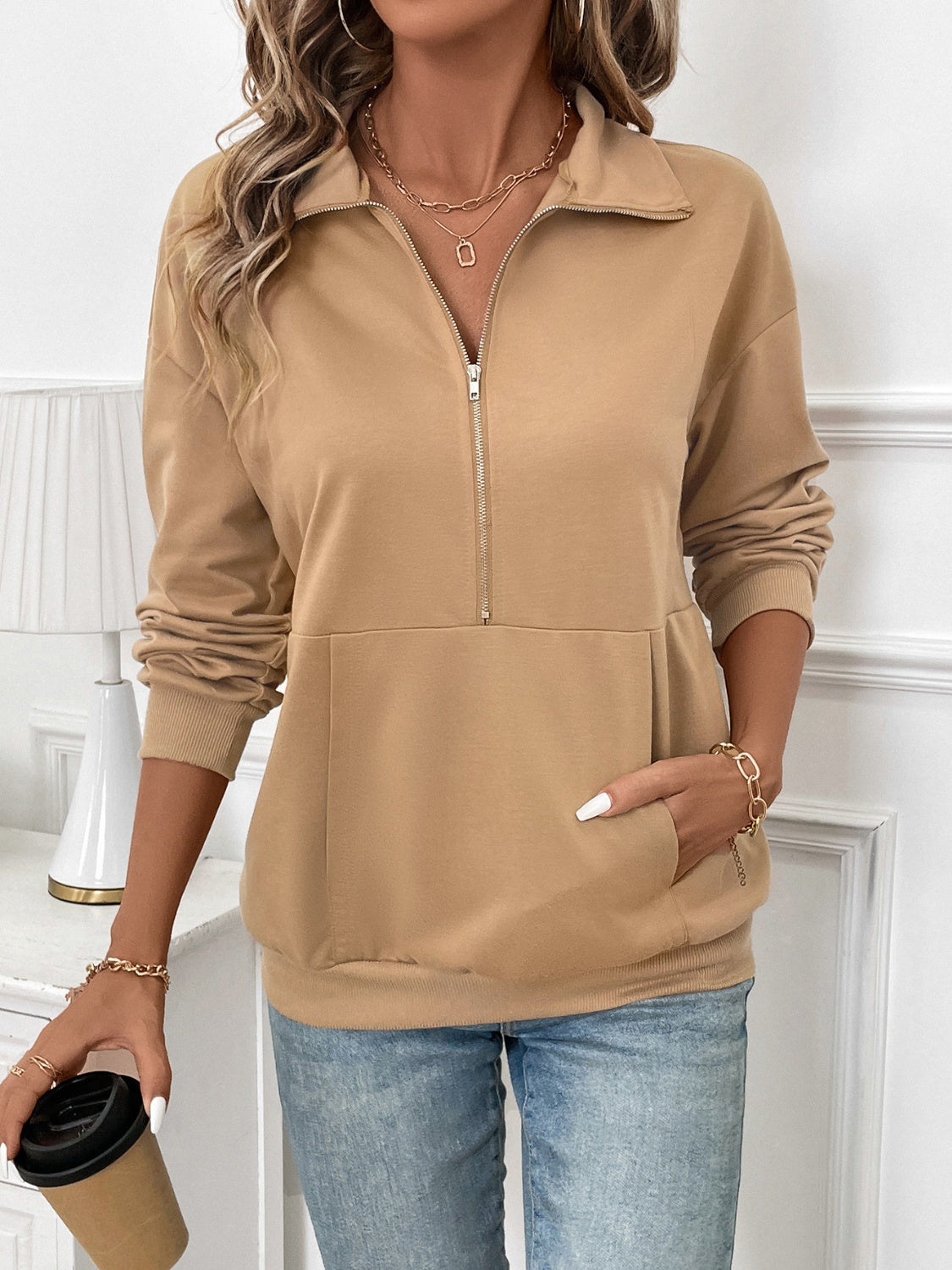 Half Zip Kangaroo Pocket Sweatshirt