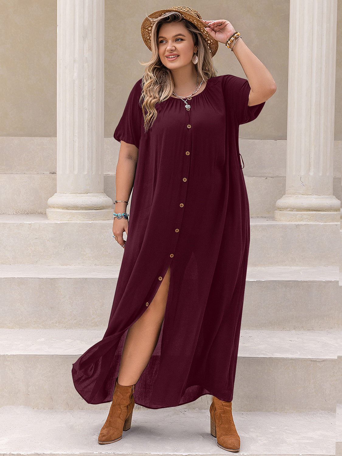(PS) Long Slit & Half Sleeve Dress