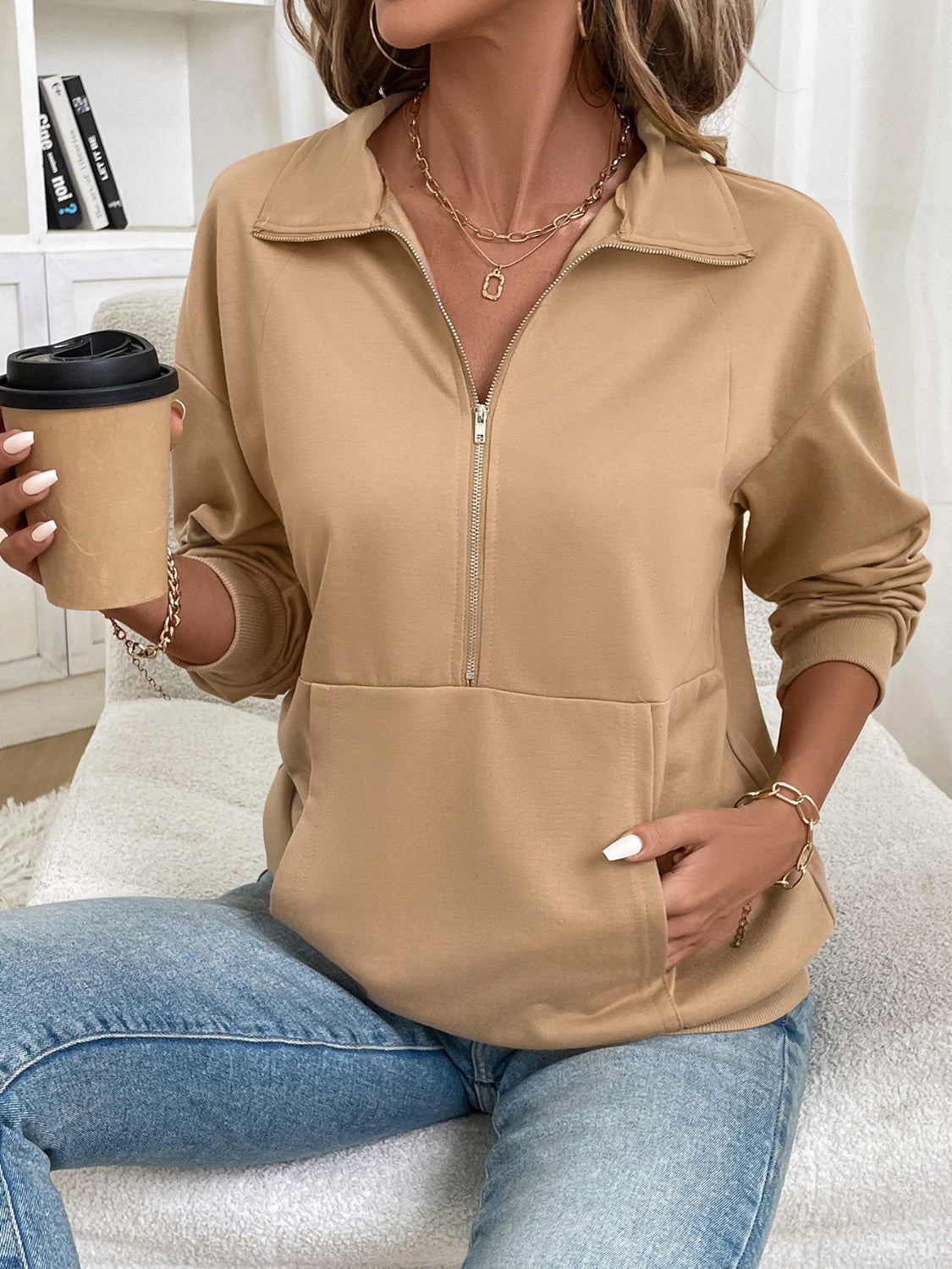 Half Zip Kangaroo Pocket Sweatshirt