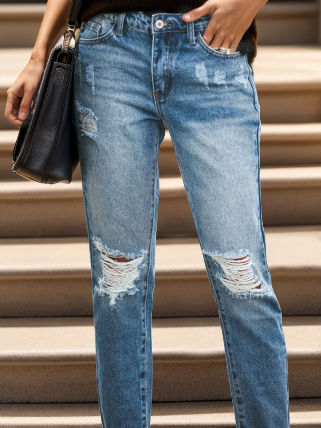 Distressed Hem Jeans w/ Pockets