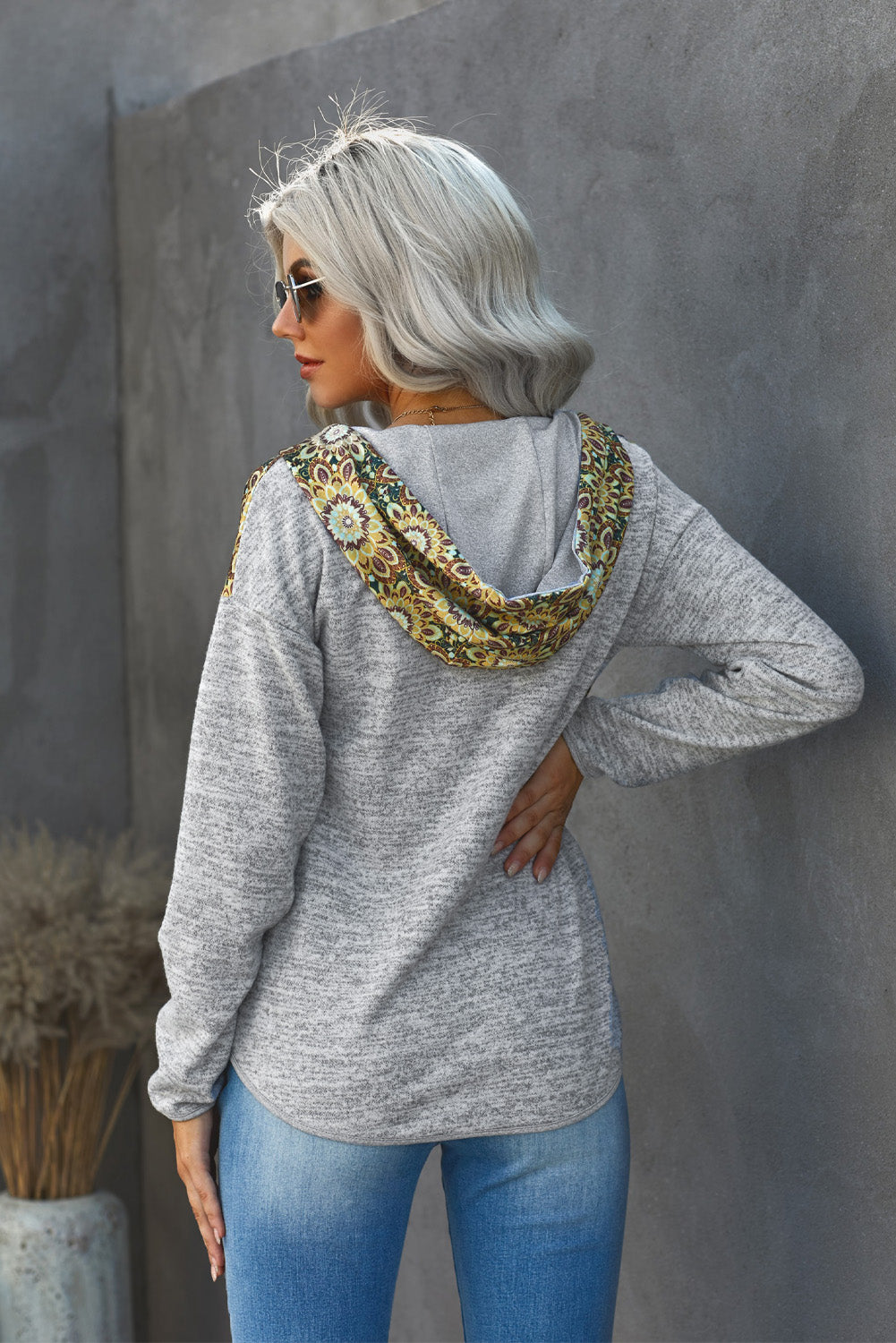 Floral Half Snap Hoodie