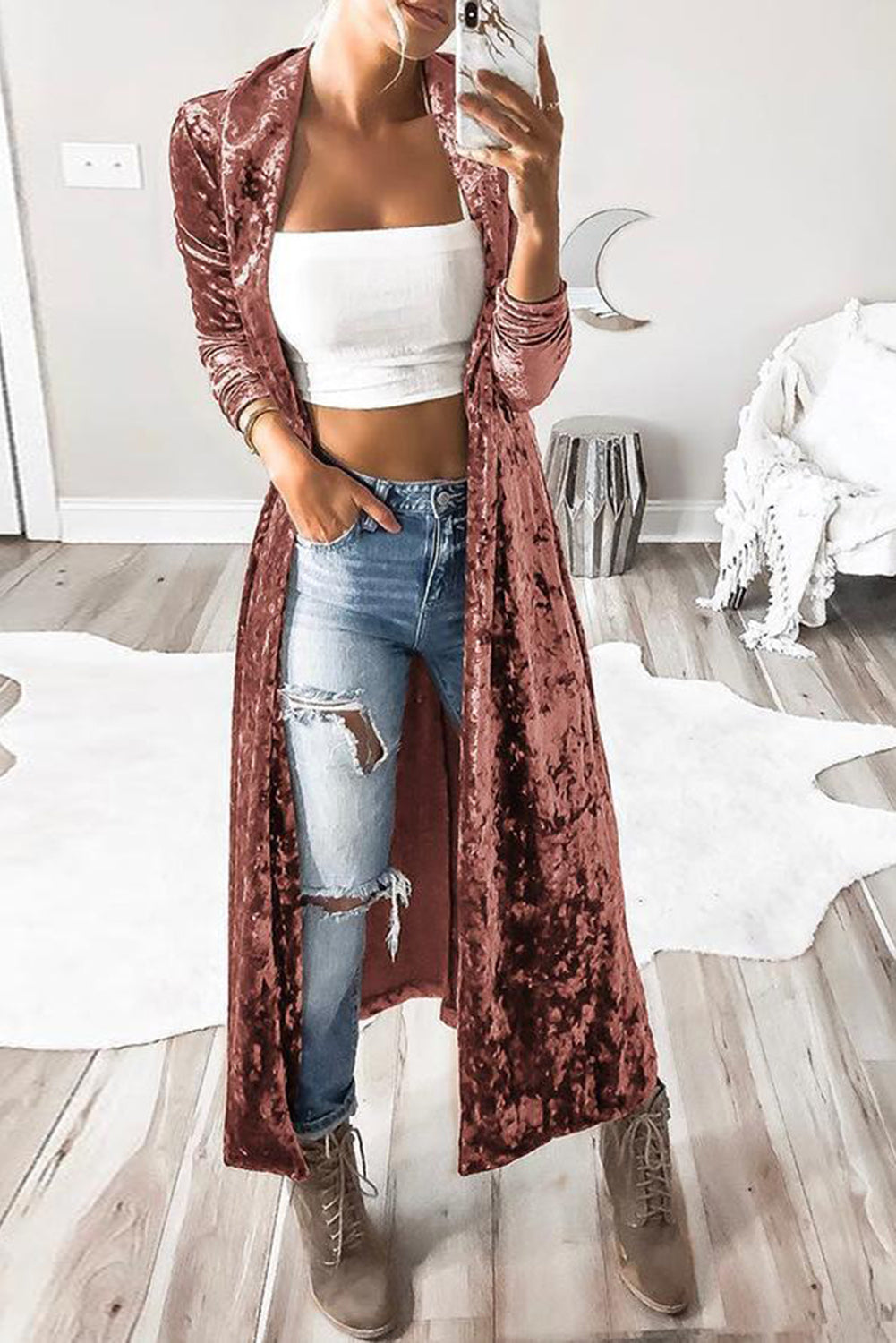Open Velvet Cardigan