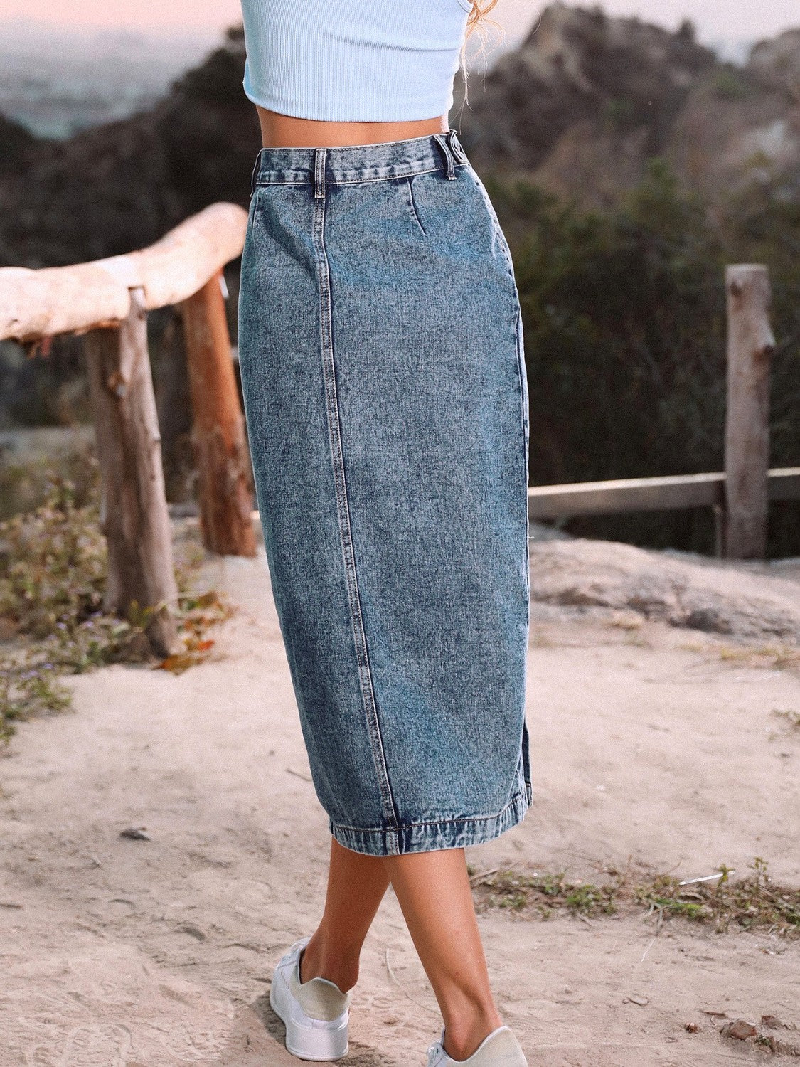 Button Denim Skirt
