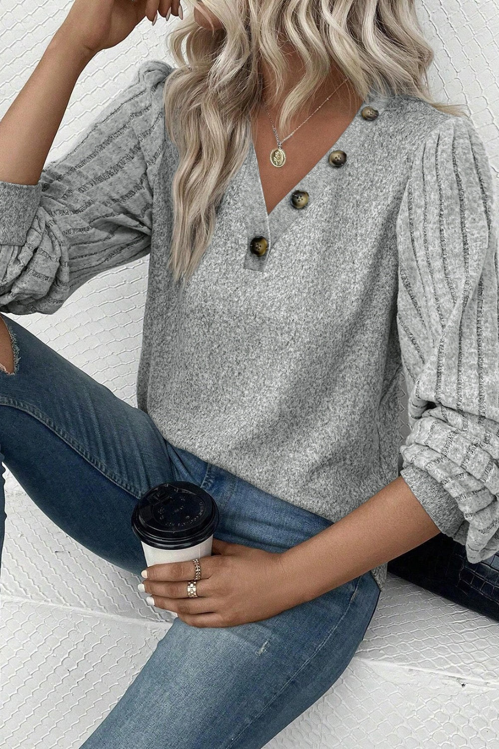 Decorative Lantern Sleeve Blouse