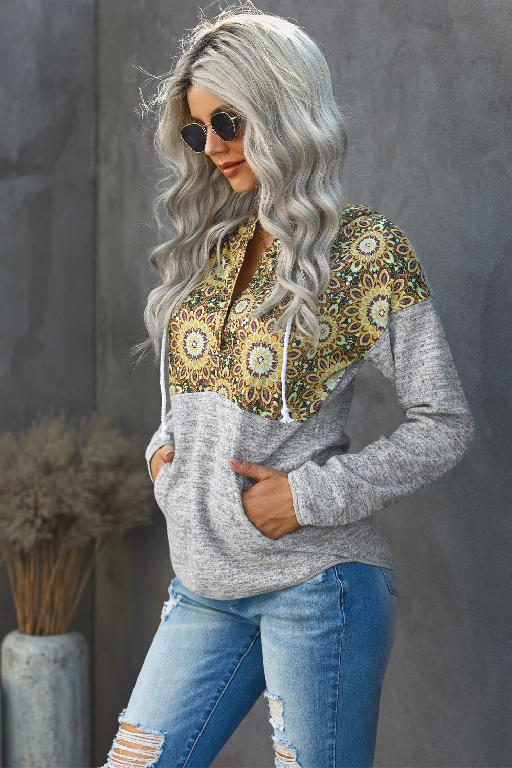 Floral Half Snap Hoodie