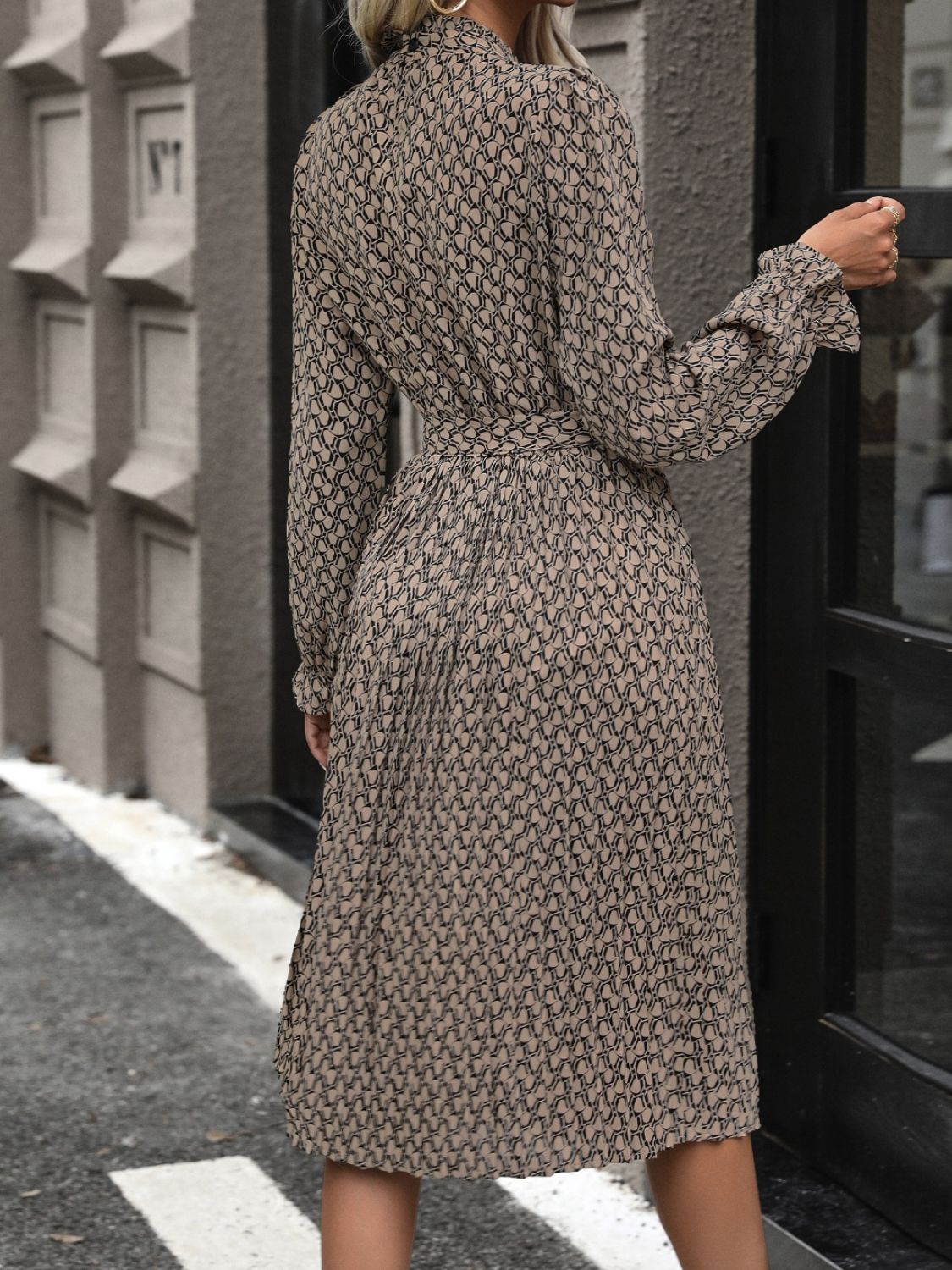 Perfee Printed Flounce Sleeve Dress