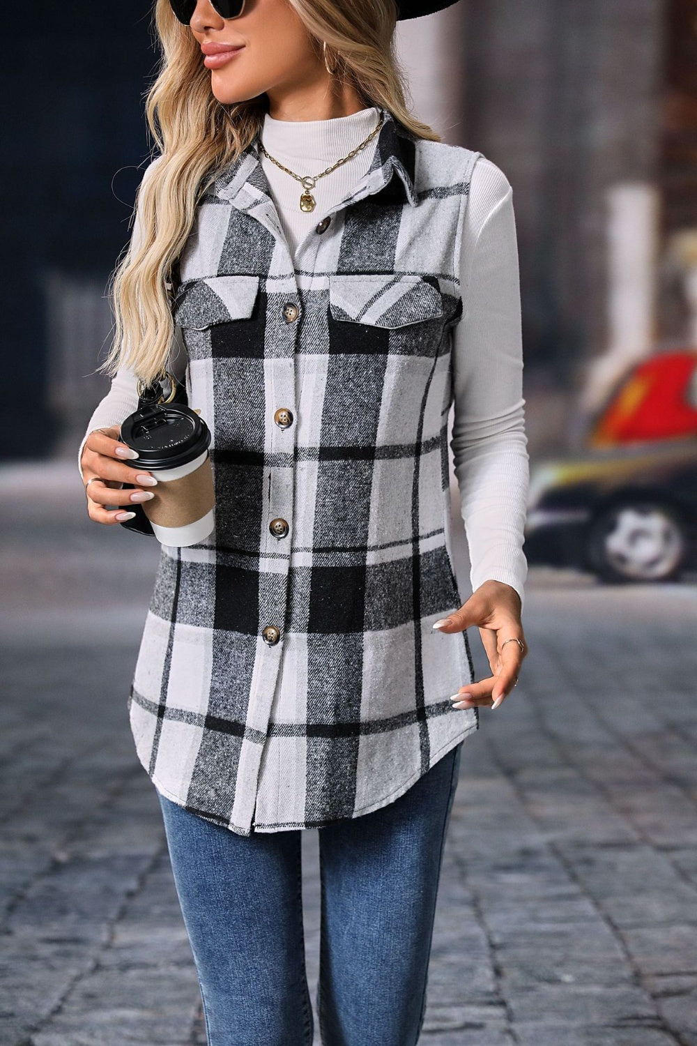 Plaid Button Up Vest