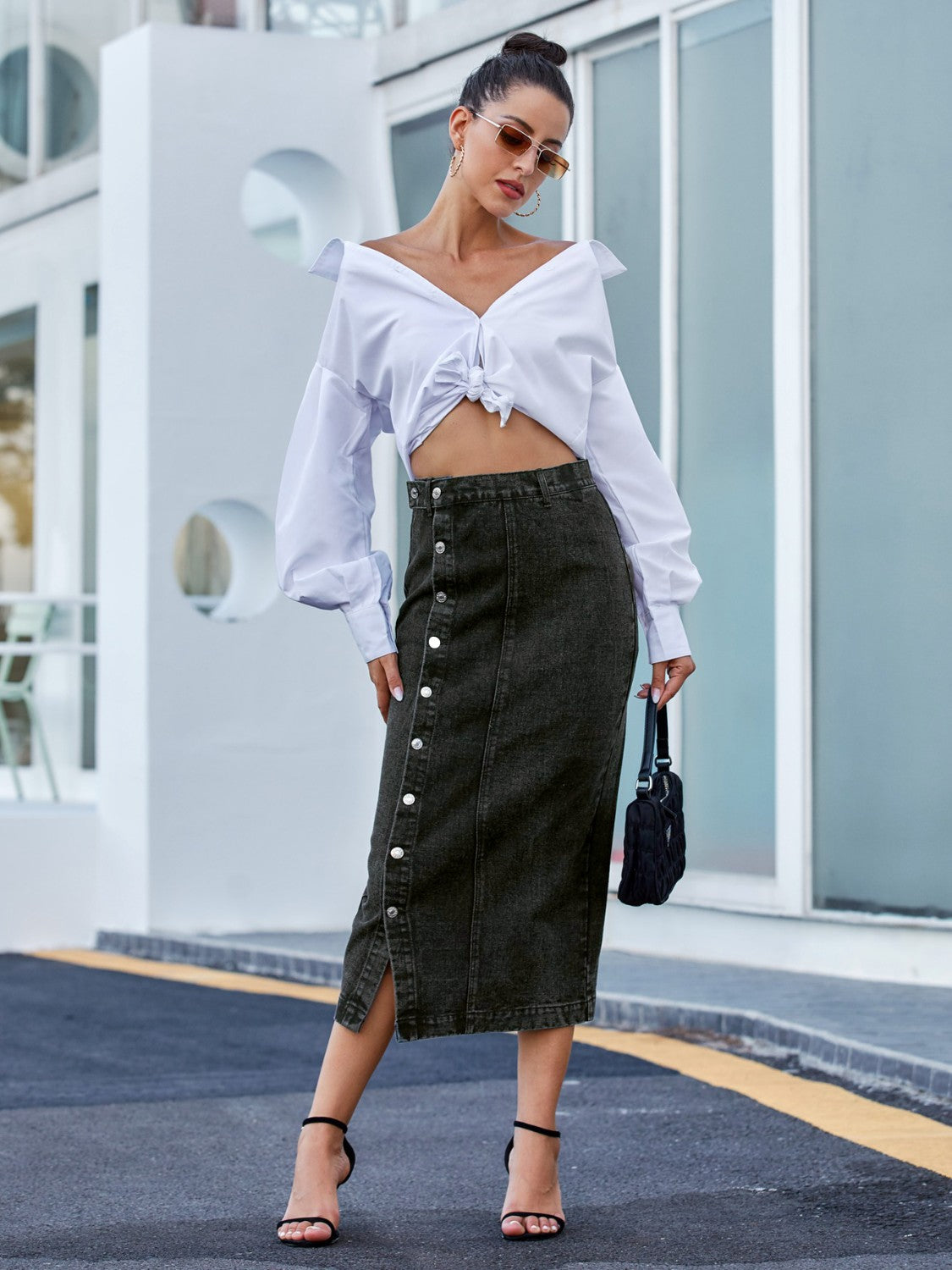 Button Denim Skirt