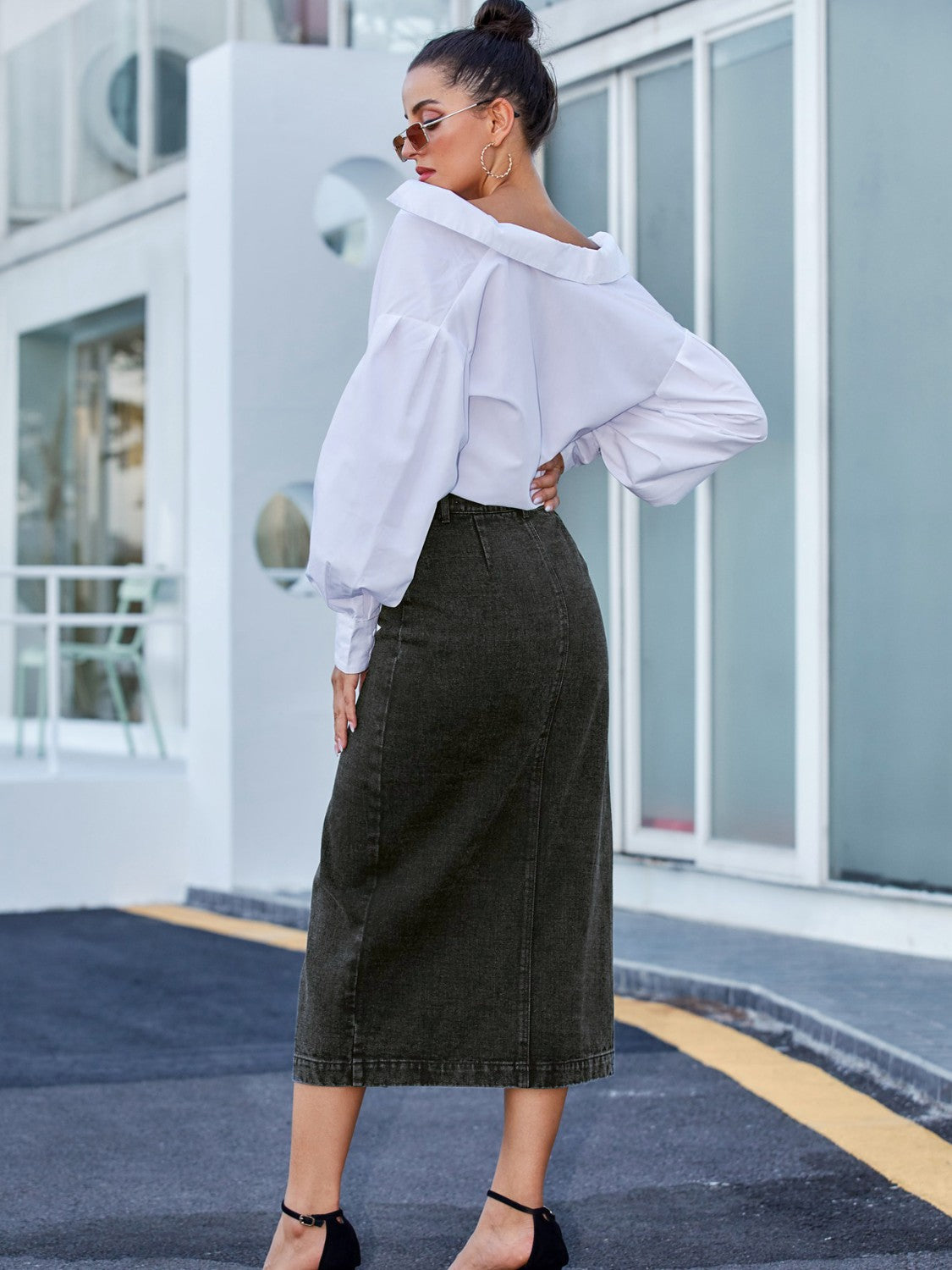 Button Denim Skirt