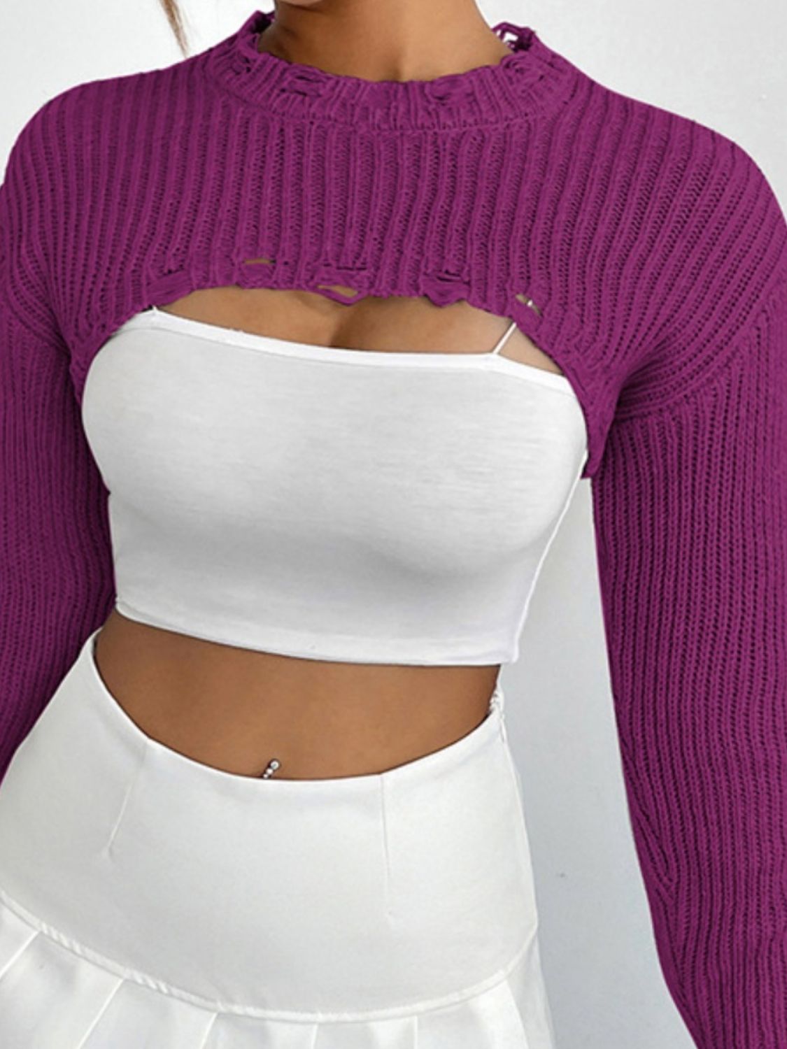 Distressed Cropped Sweater