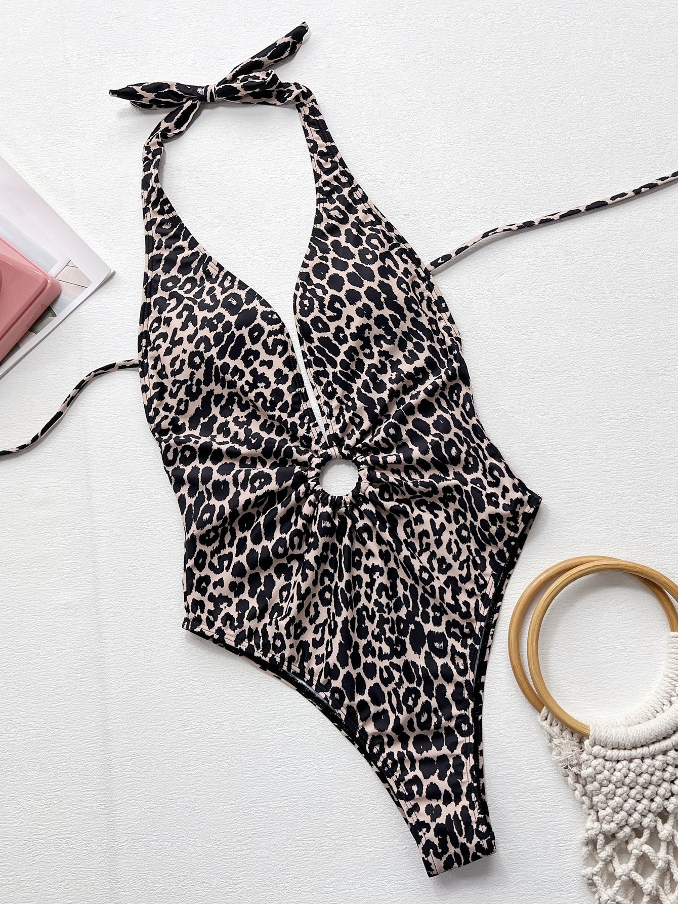Leopard Halter One-Piece Swimsuit