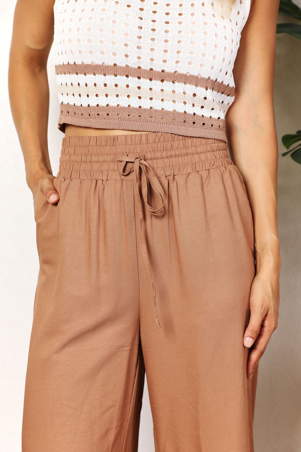 Smocked Waist Wide Leg Pants