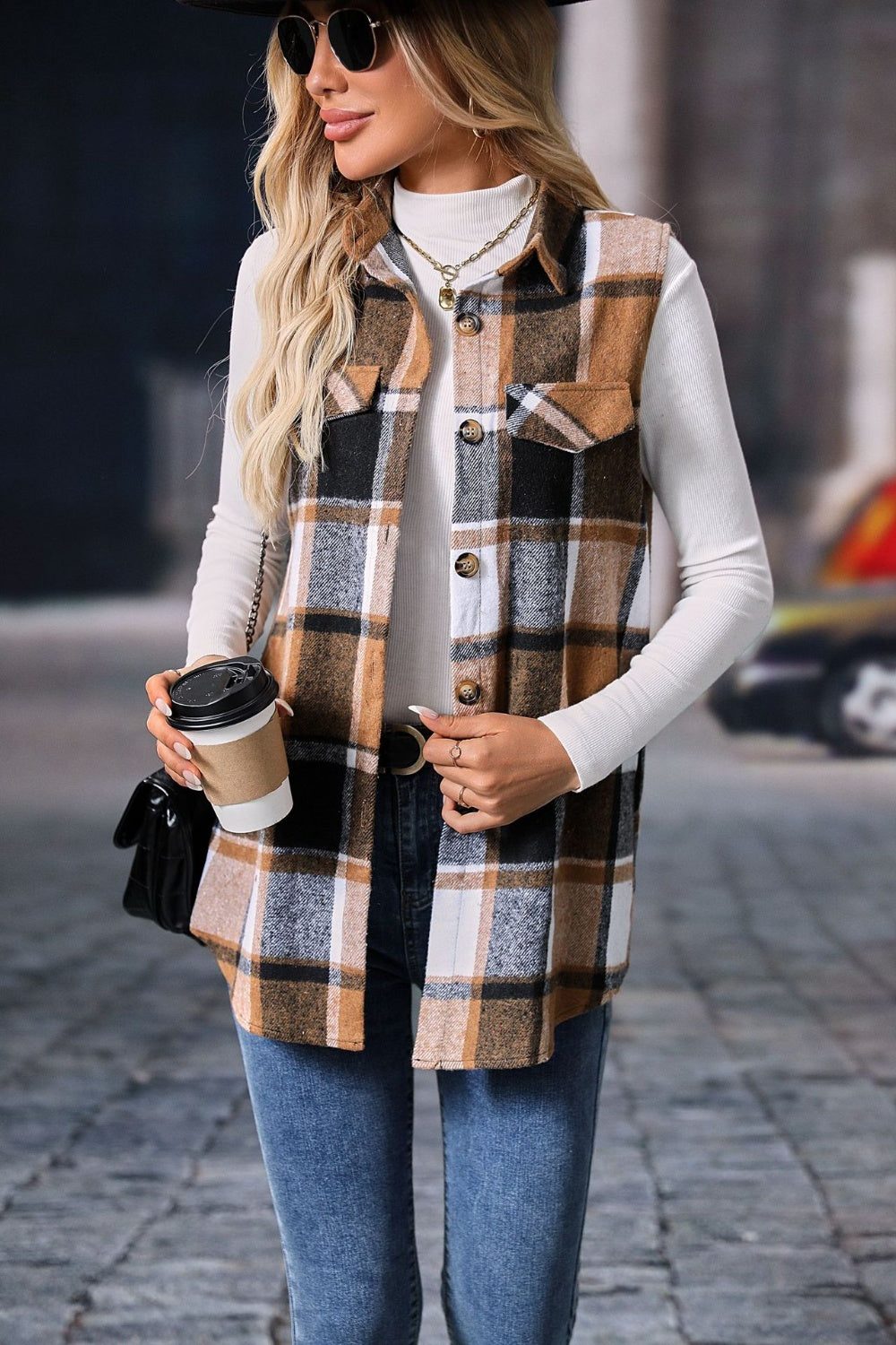 Plaid Button Up Vest