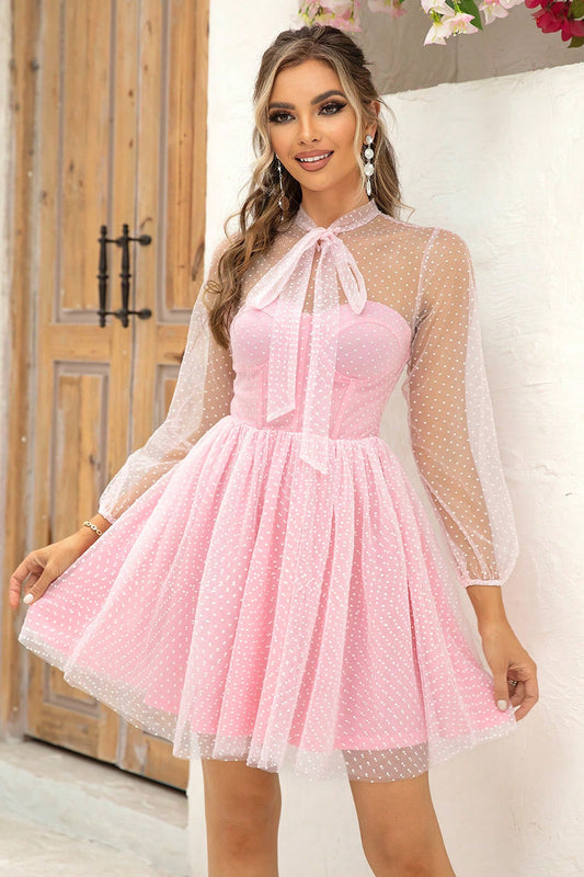 Tie Neck Mesh Dress