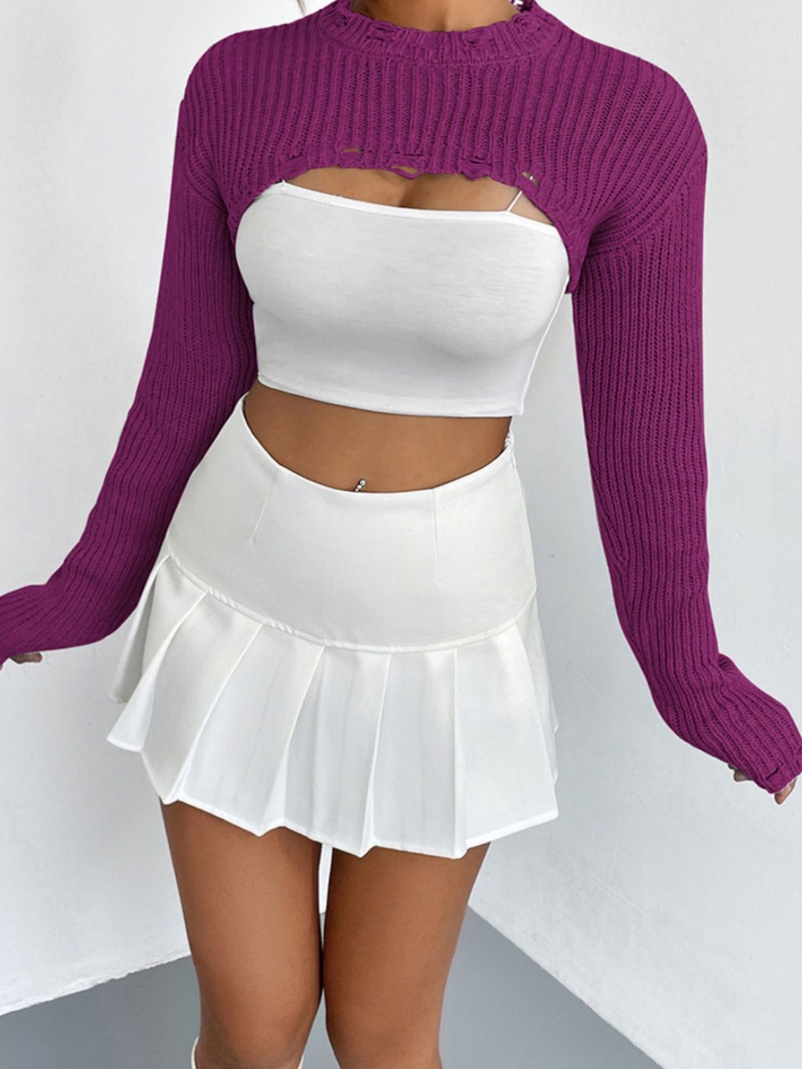 Distressed Cropped Sweater