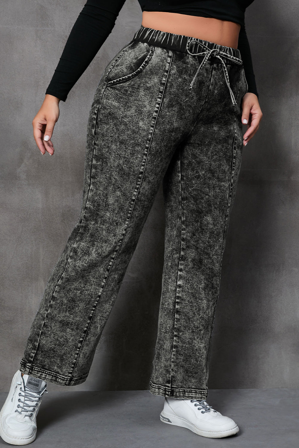 (PS) Drawstring Pocketed Jeans