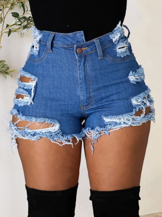 Distressed Denim Shorts w/ Pockets