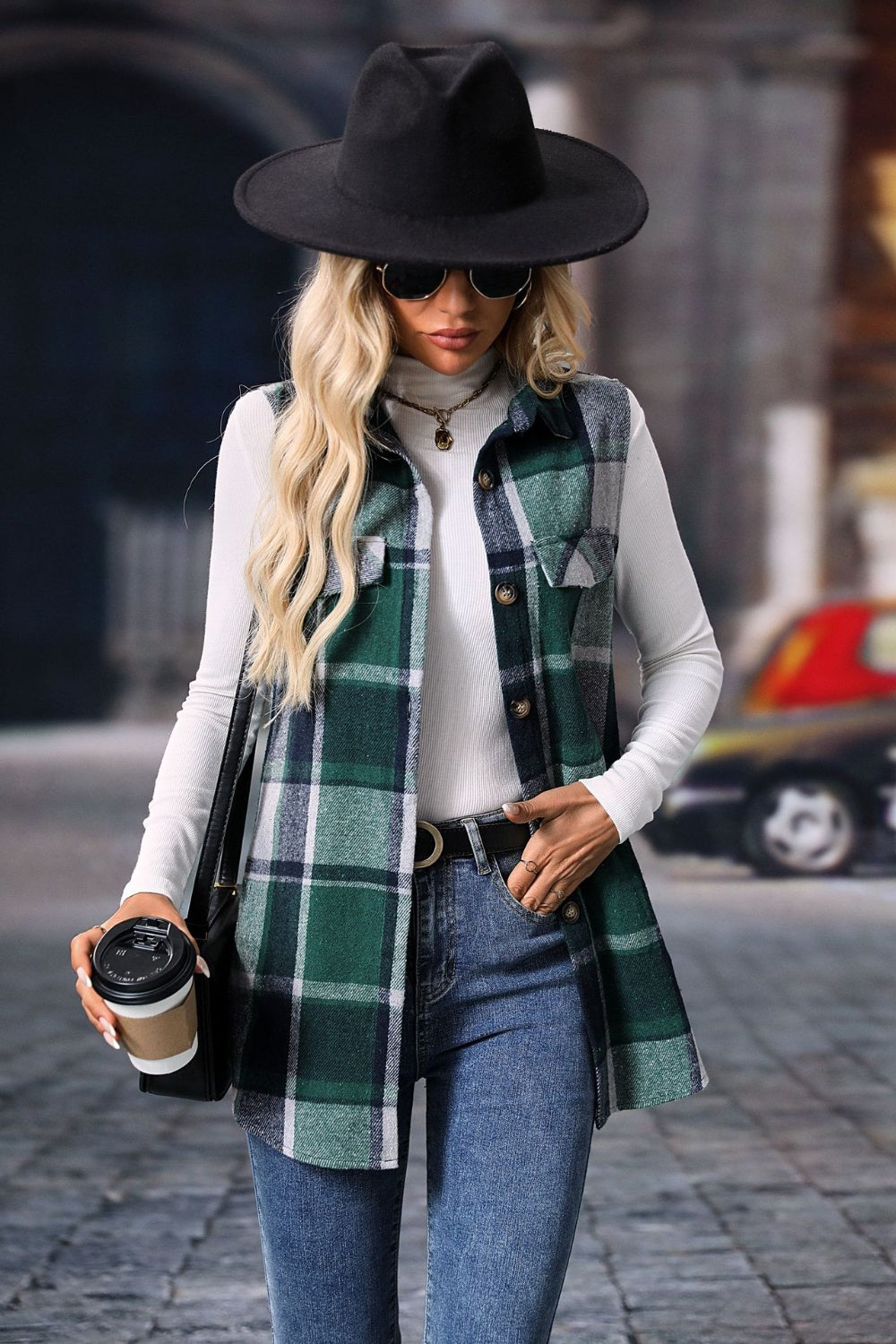 Plaid Button Up Vest