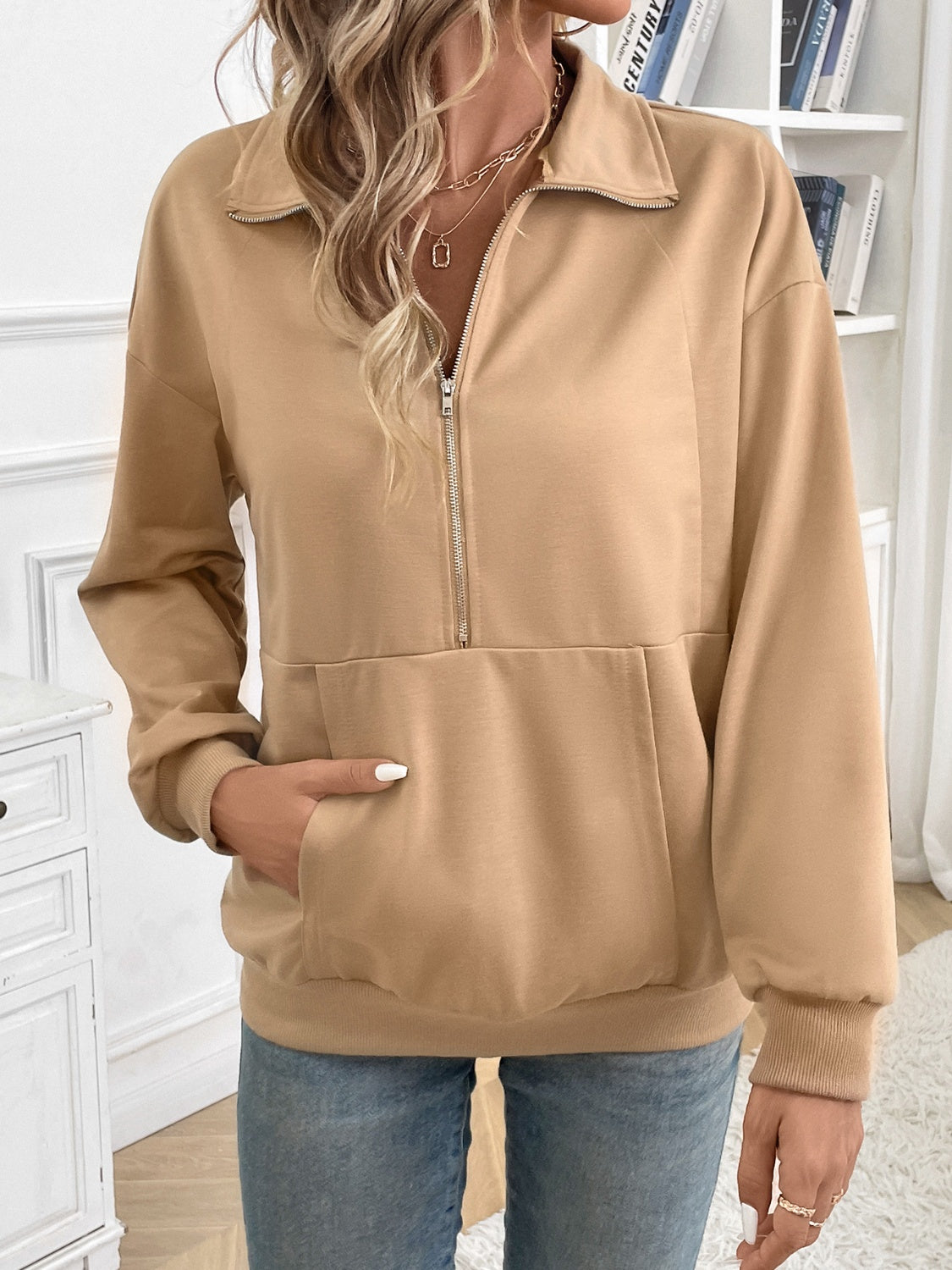 Half Zip Kangaroo Pocket Sweatshirt