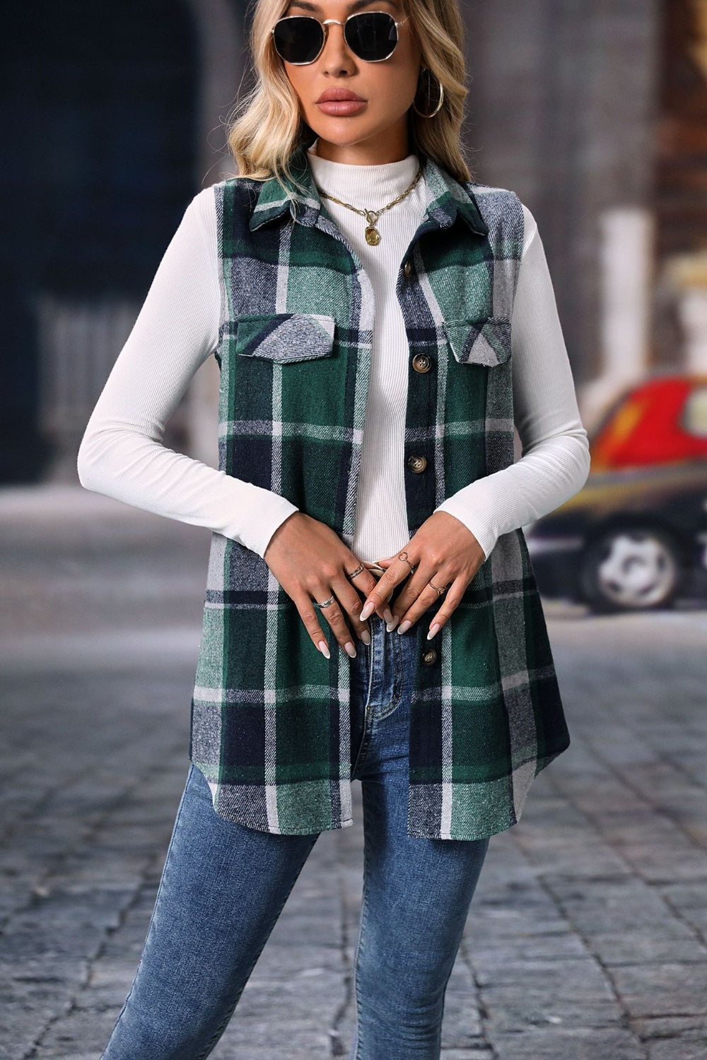 Plaid Button Up Vest