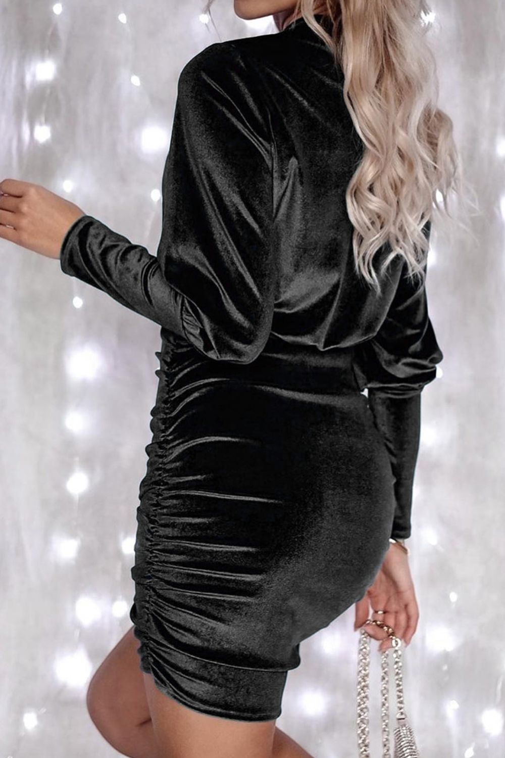 Ruched Lantern Sleeve Mini Dress