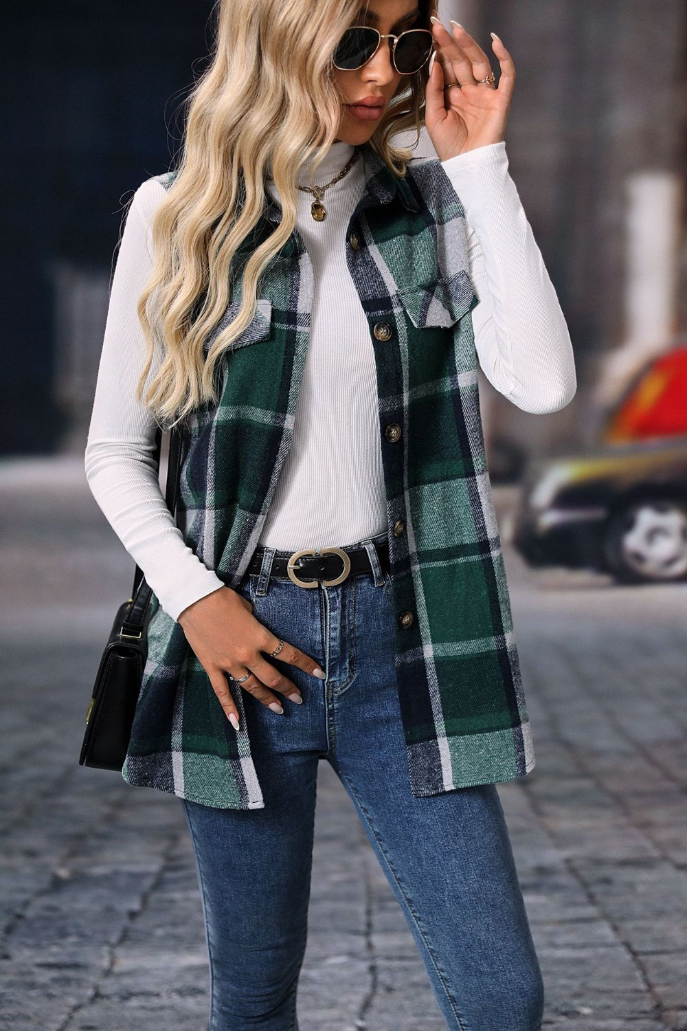 Plaid Button Up Vest
