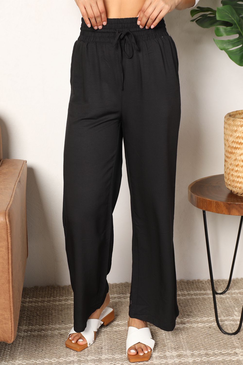 Smocked Waist Wide Leg Pants