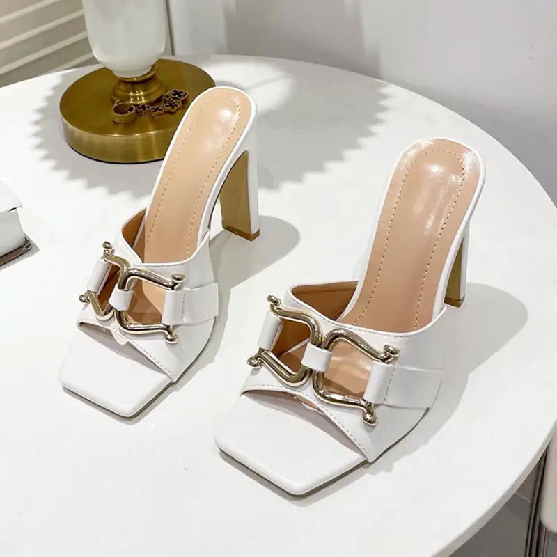 Metal Chain Square Heels
