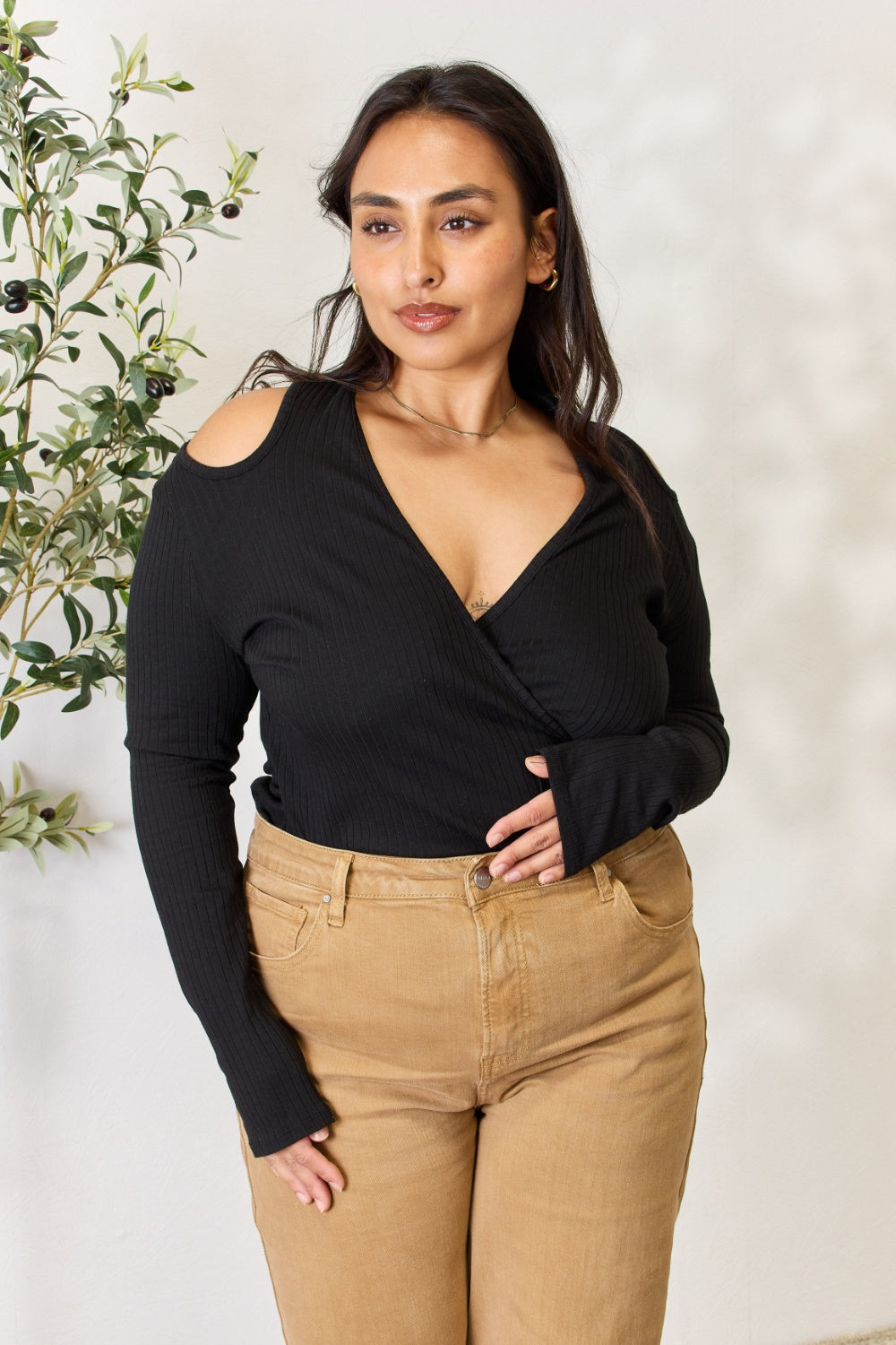Culture Surplice Cold Shoulder Top