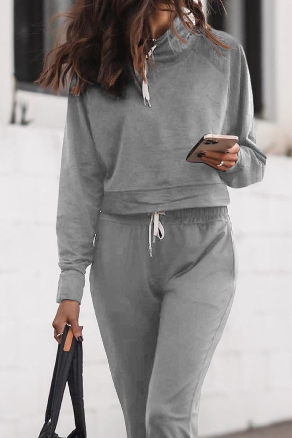 Drawstring Hoodie & Pocketed Joggers Set